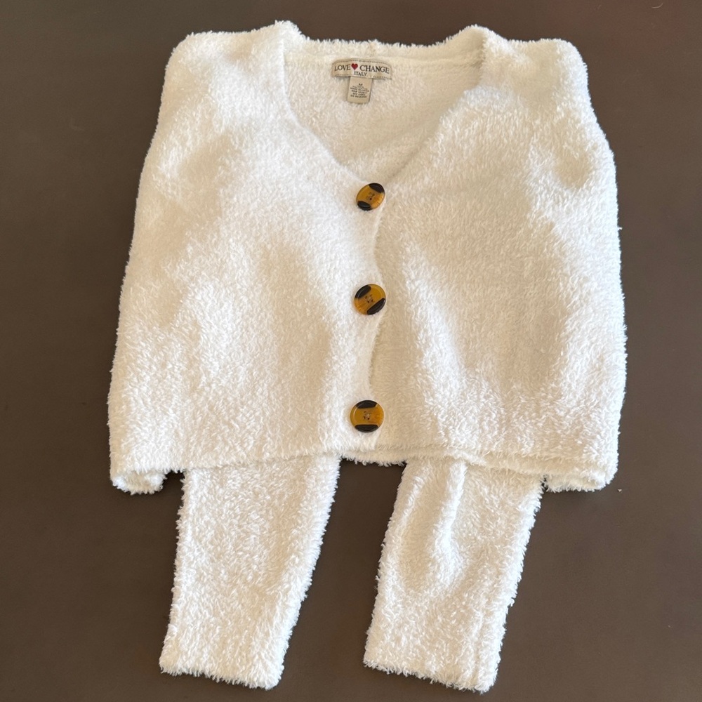 Love Tree Fluffy White Cardigan and Pants Set